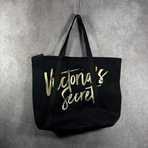 Victoria's Secret Tote Bag Women Large Black Gold Logo Insulated Cooler Beach